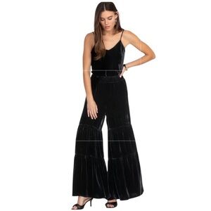 NWOT Warm NYC Black Velvet Wide-Leg Tiered Cake Pant - Size Small - Deadstock